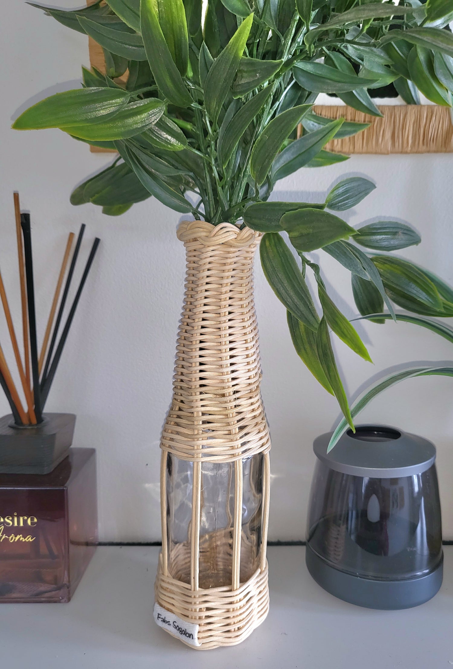 Brown rattan vase