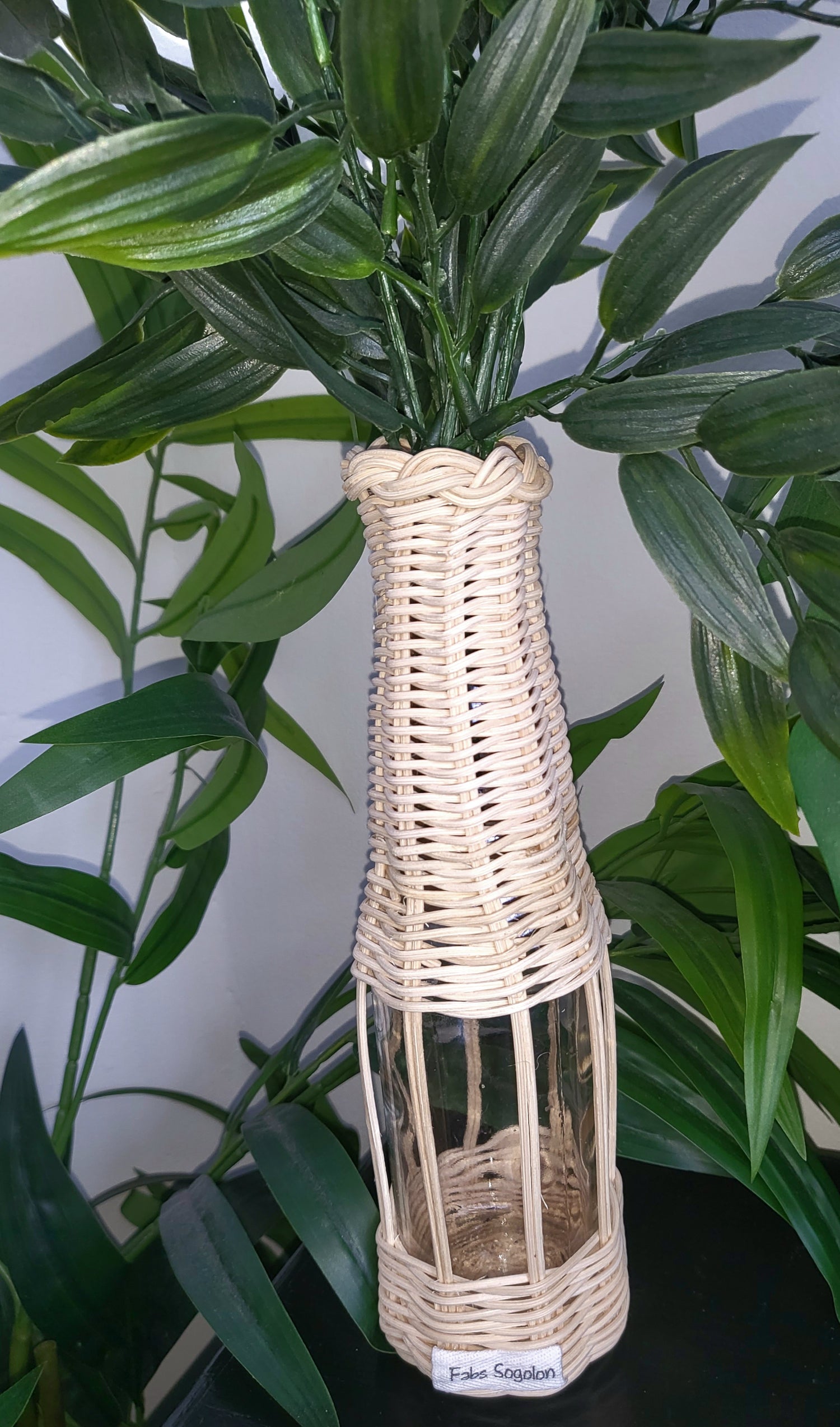 Brown rattan vase