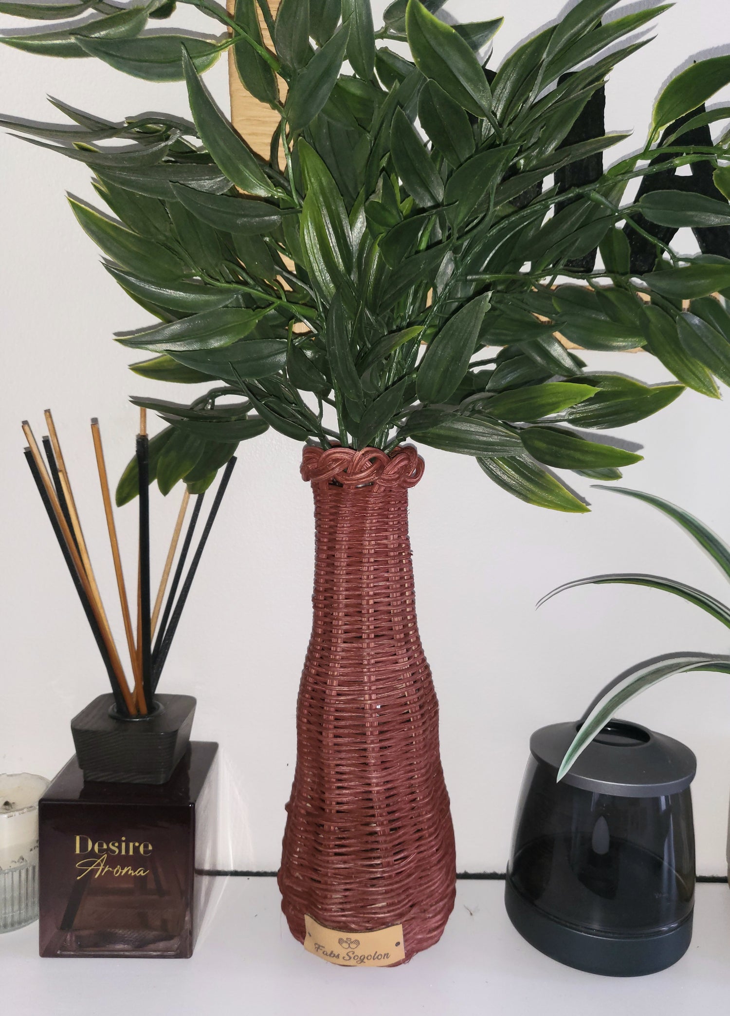 Brown rattan vase