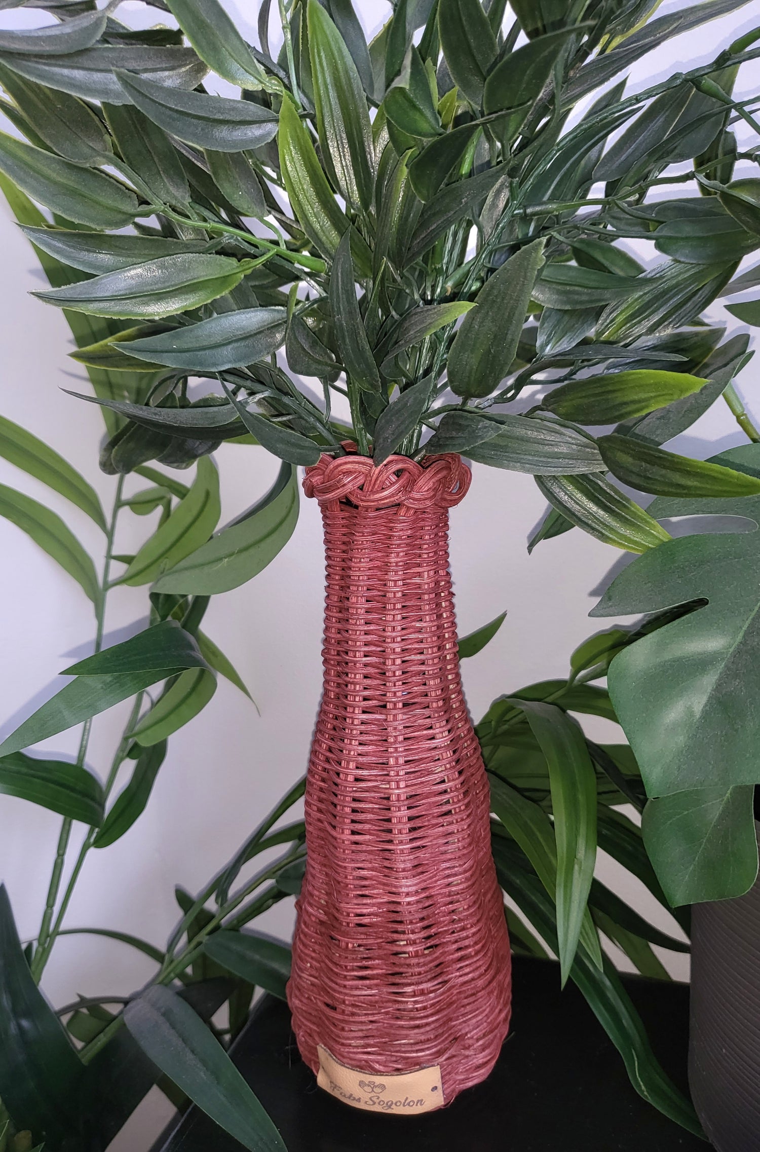 Brown rattan vase