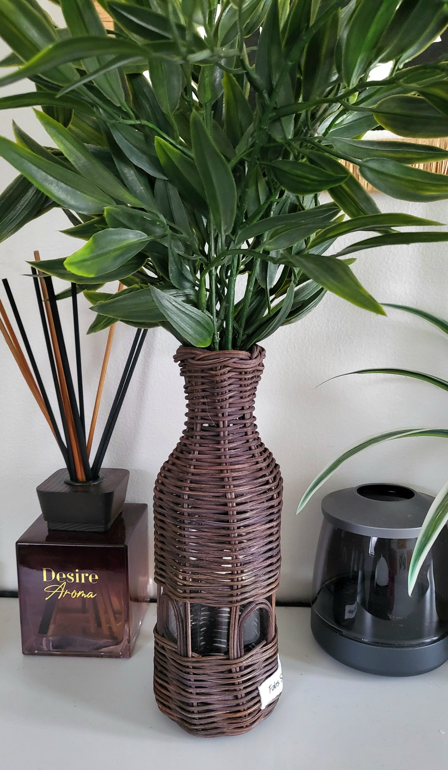 Taupe rattan vase