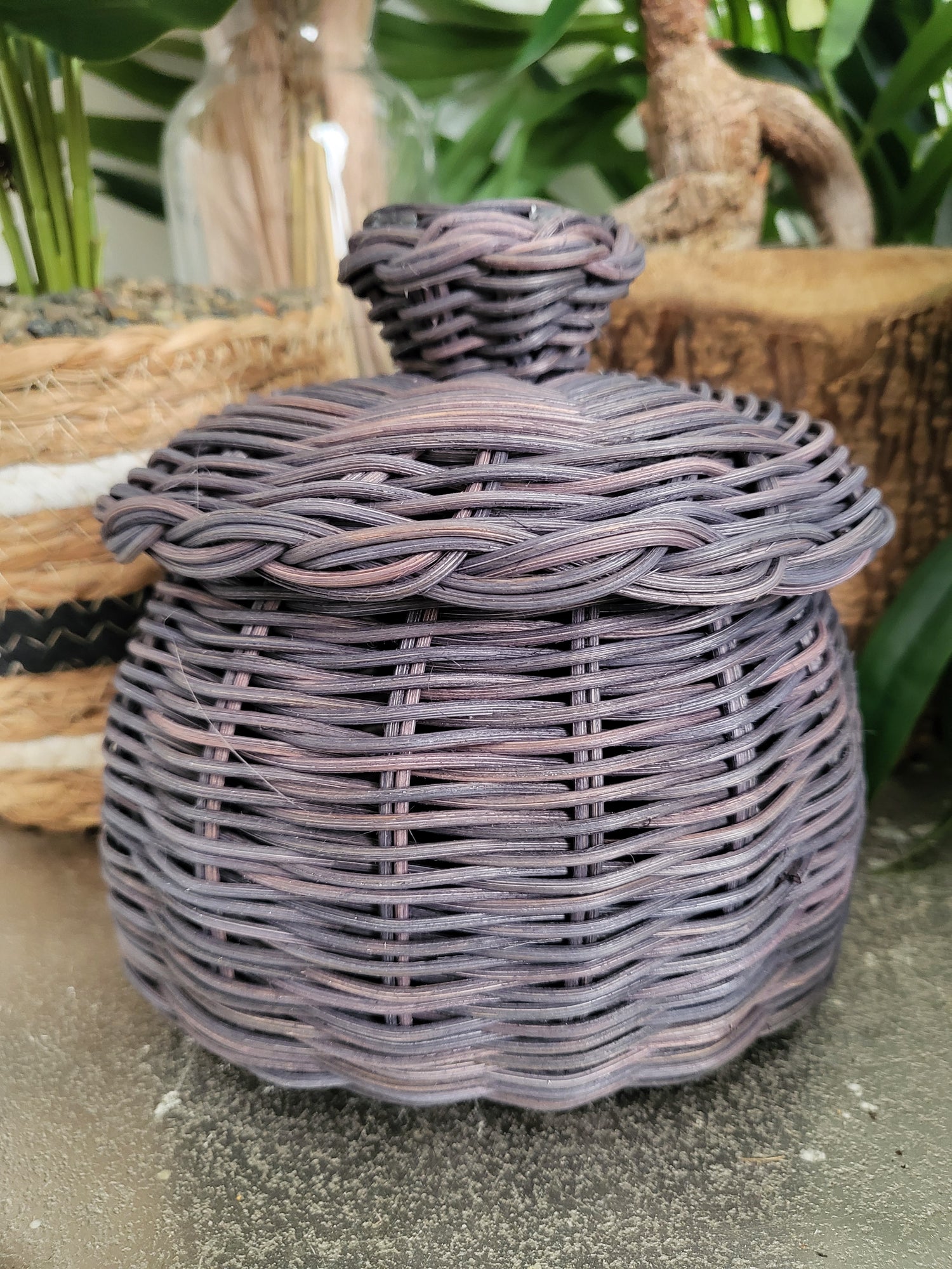 Taupe oval rattan multi usage box