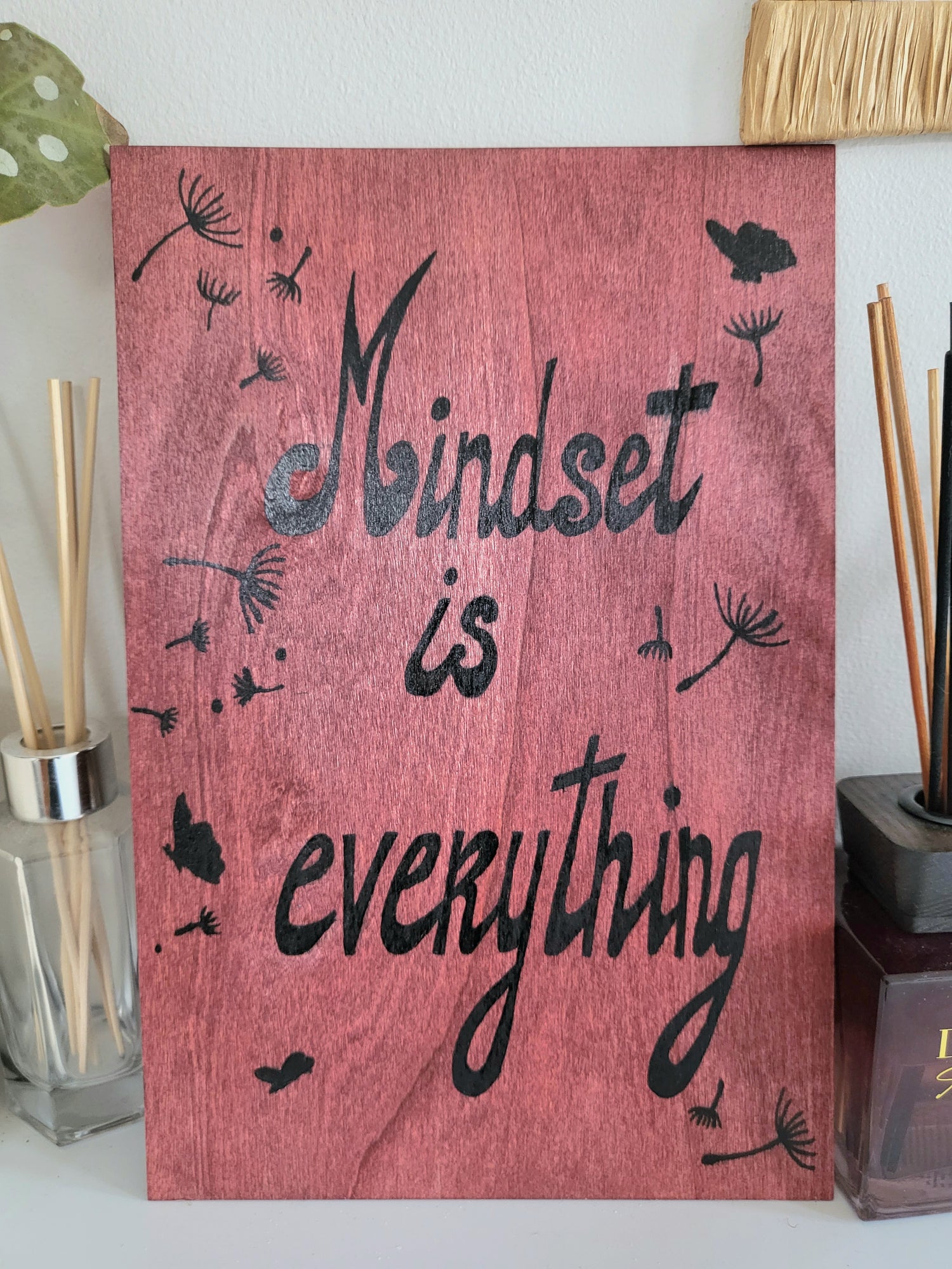 Red mahogany wood Art wall "Mindset is everything"
