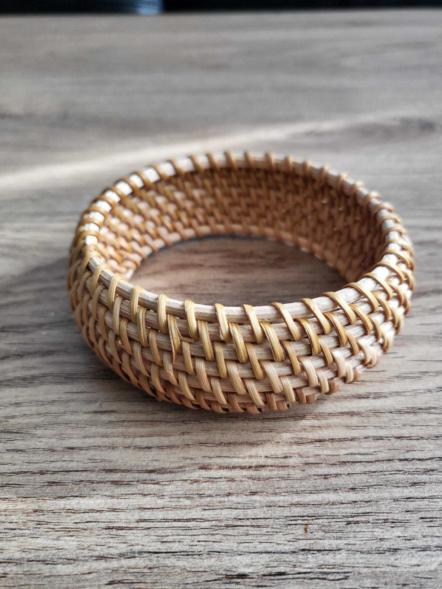 Light brown wood and bamboo weave bracelet