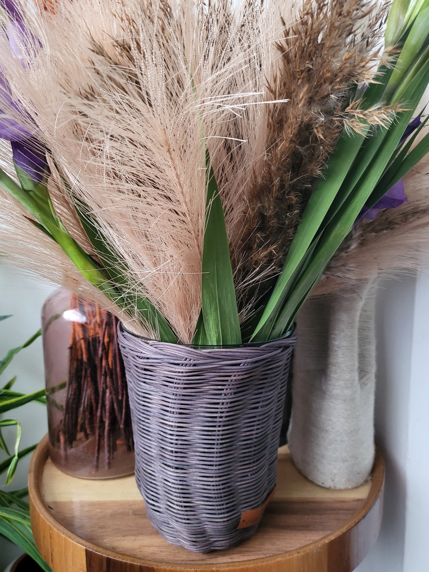 Taupe rattan vase