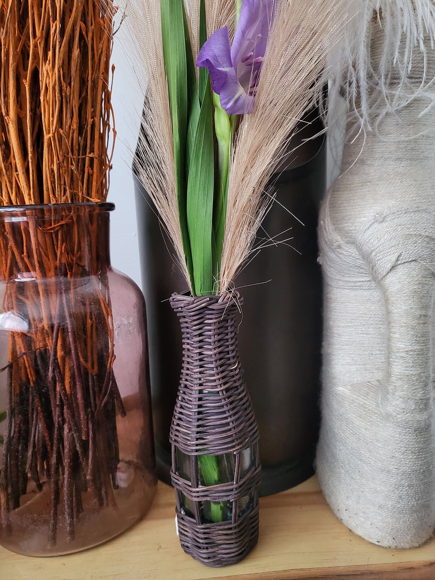 Taupe rattan vase