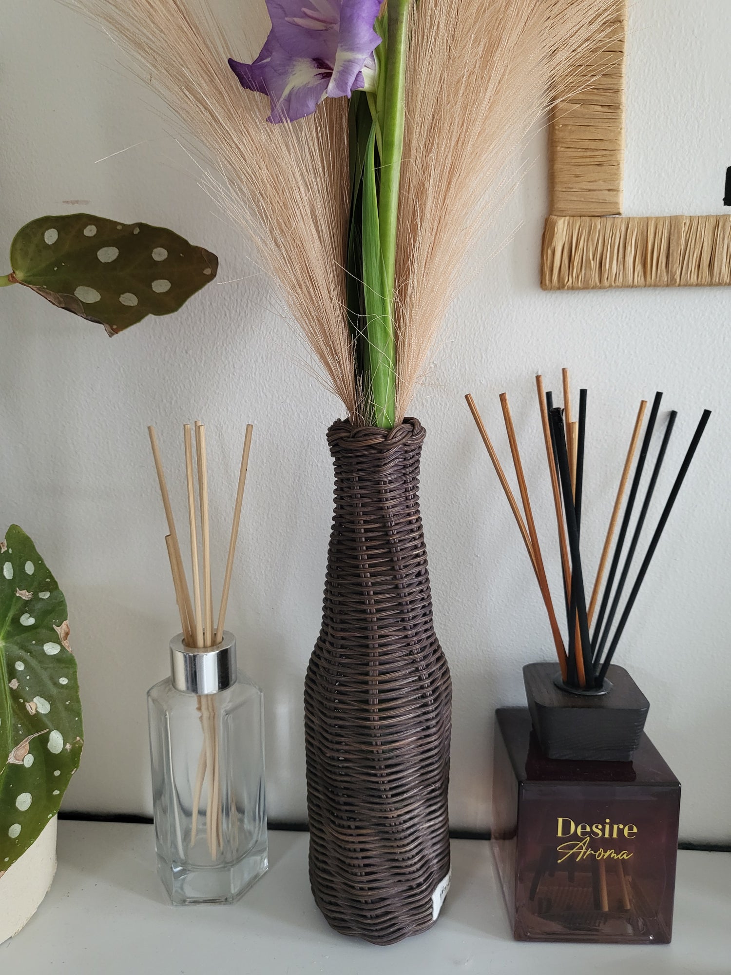 Taupe rattan vase