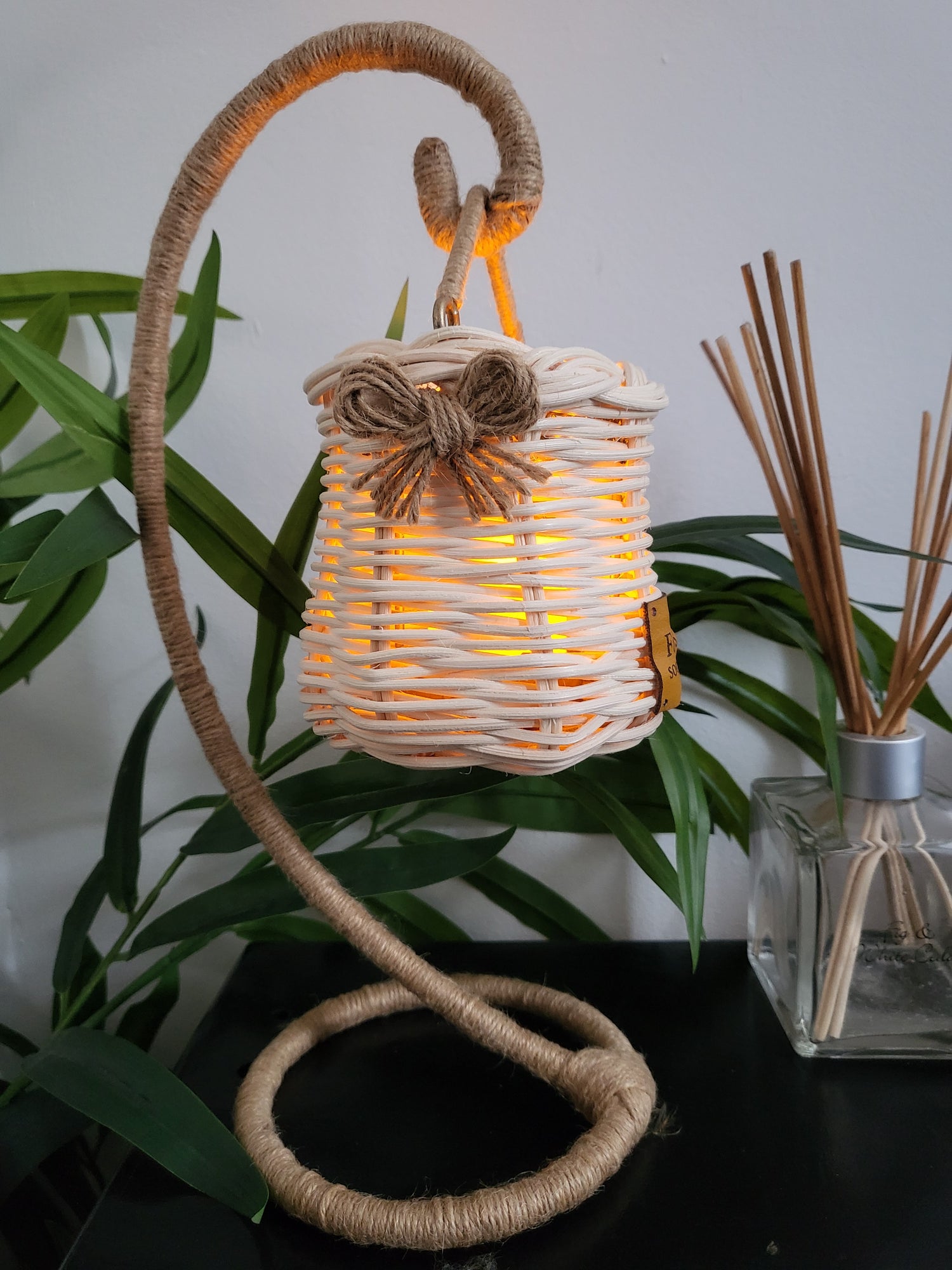 Rattan basket lighting - one flameless LED candle included