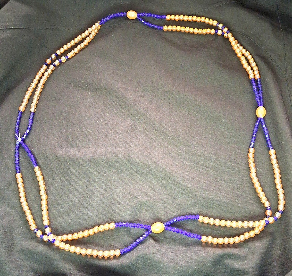 African blue royal and light peach waist beast - Tie on glass beads