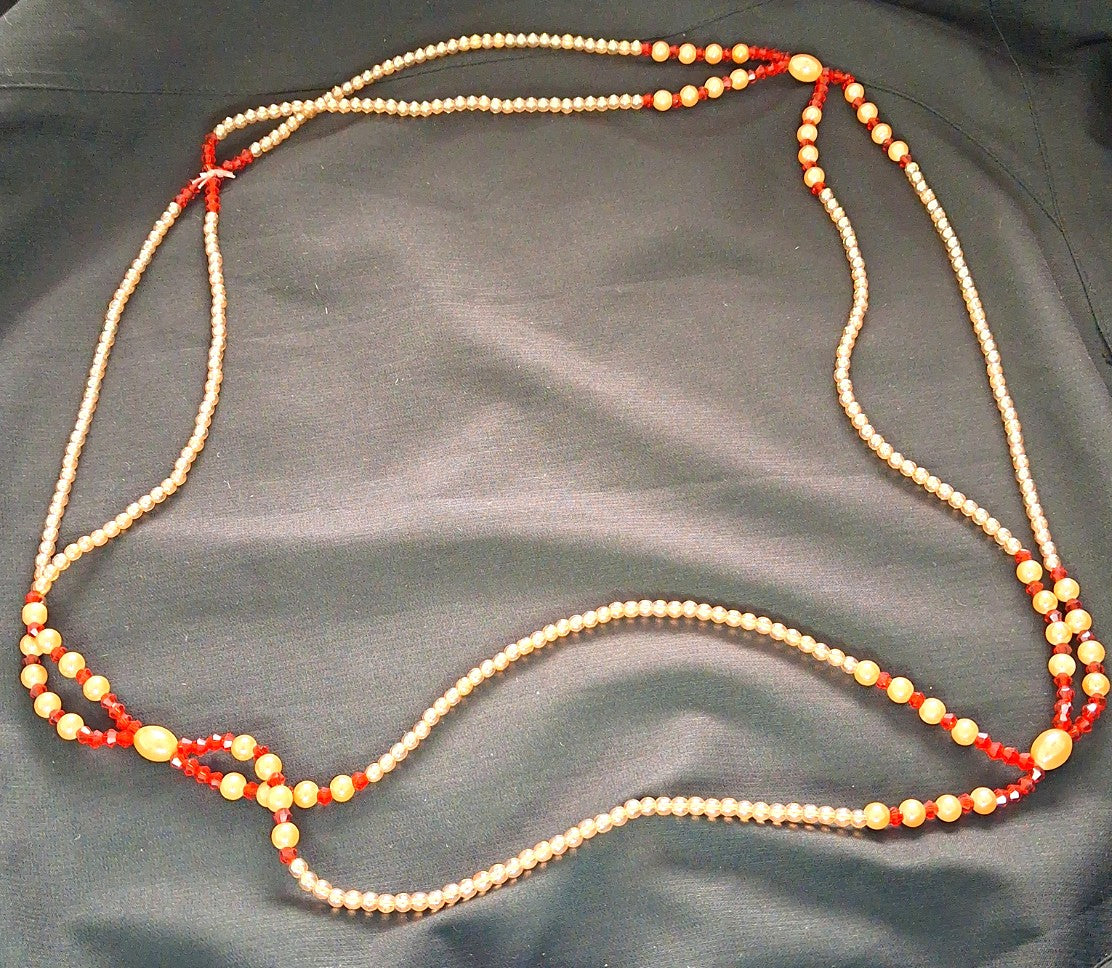 African red and light peach waist beads - Tie on glass beads