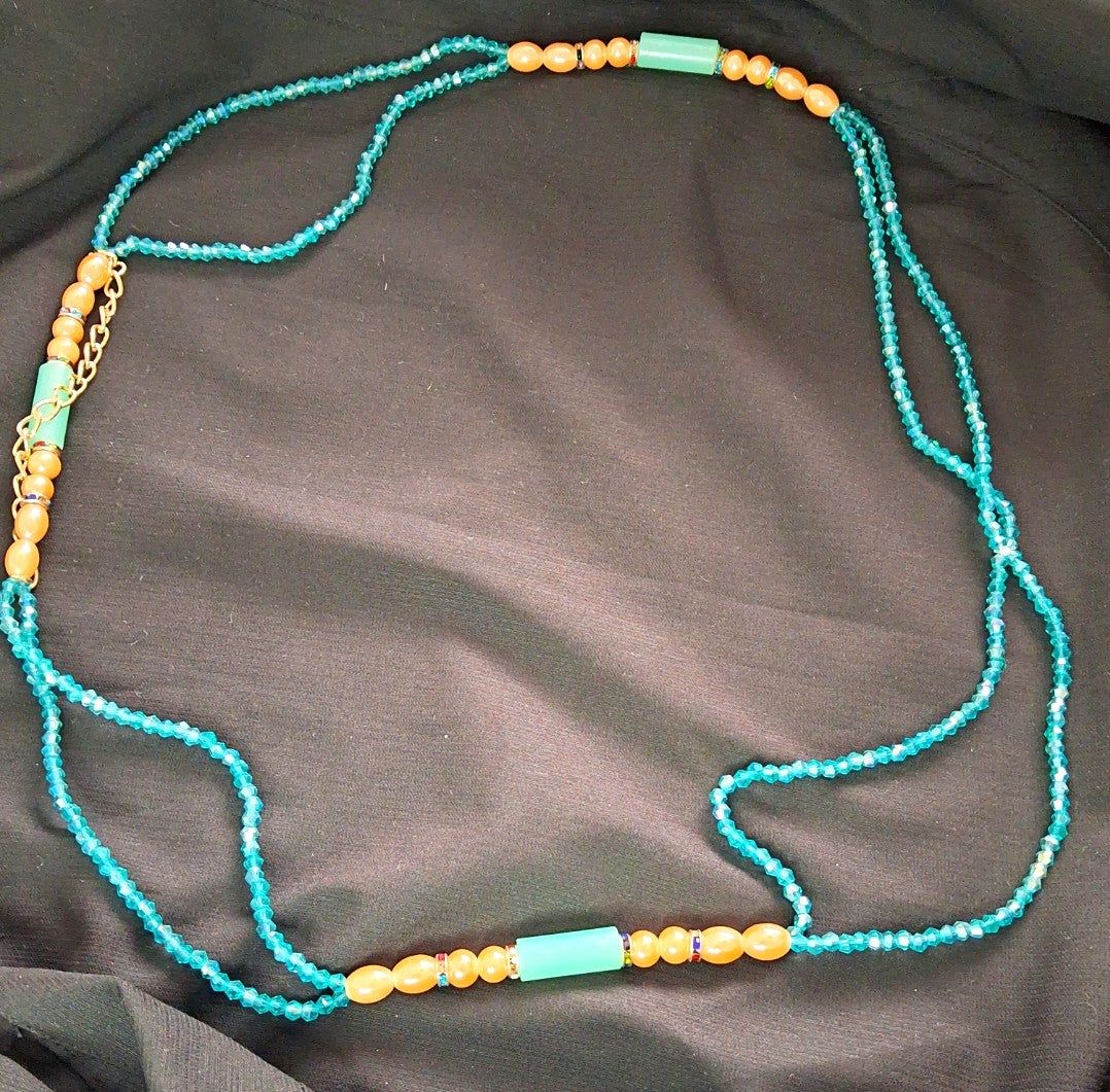 African Light turquoise, light peach waist beads - Tie on glass beads