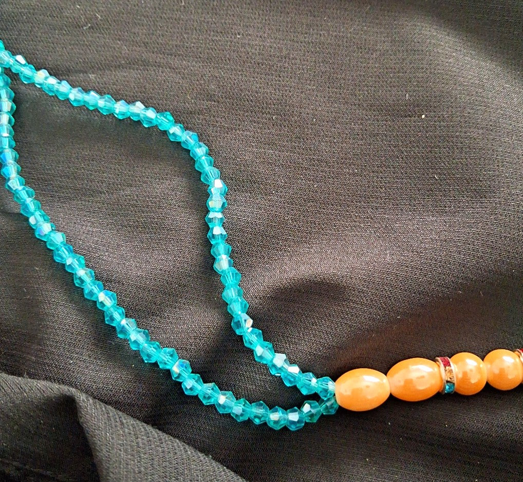 African Light turquoise, light peach waist beads - Tie on glass beads
