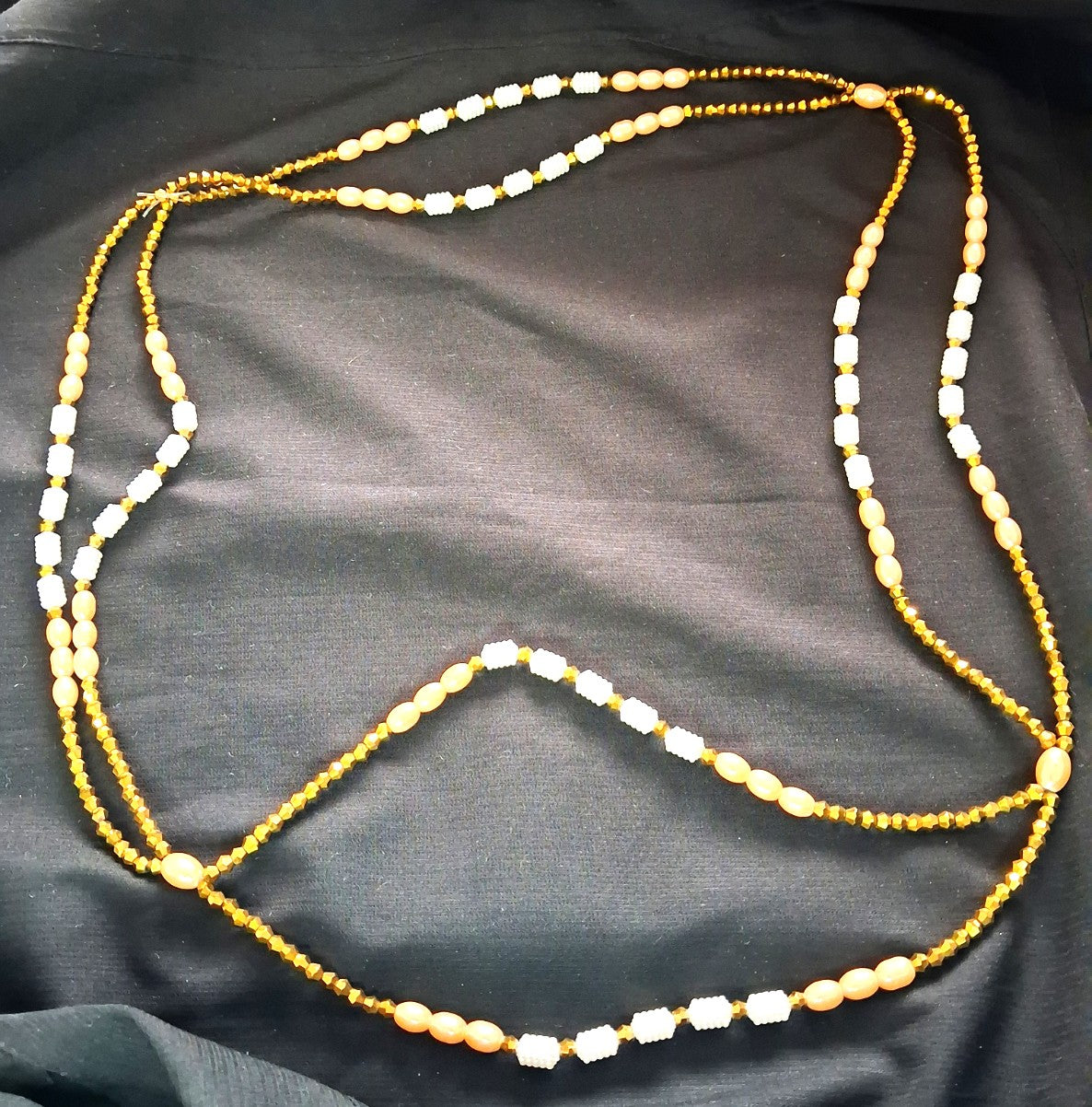 African white, light peach and gold waist beads - Tie on glass beads