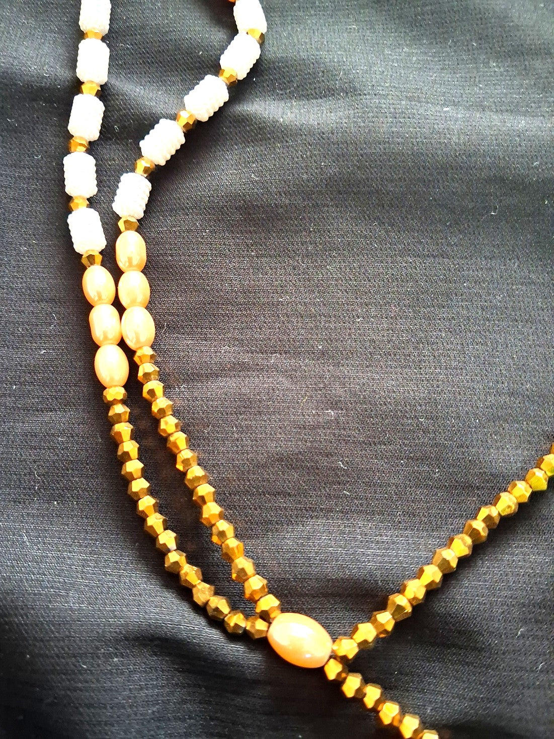 African white, light peach and gold waist beads - Tie on glass beads