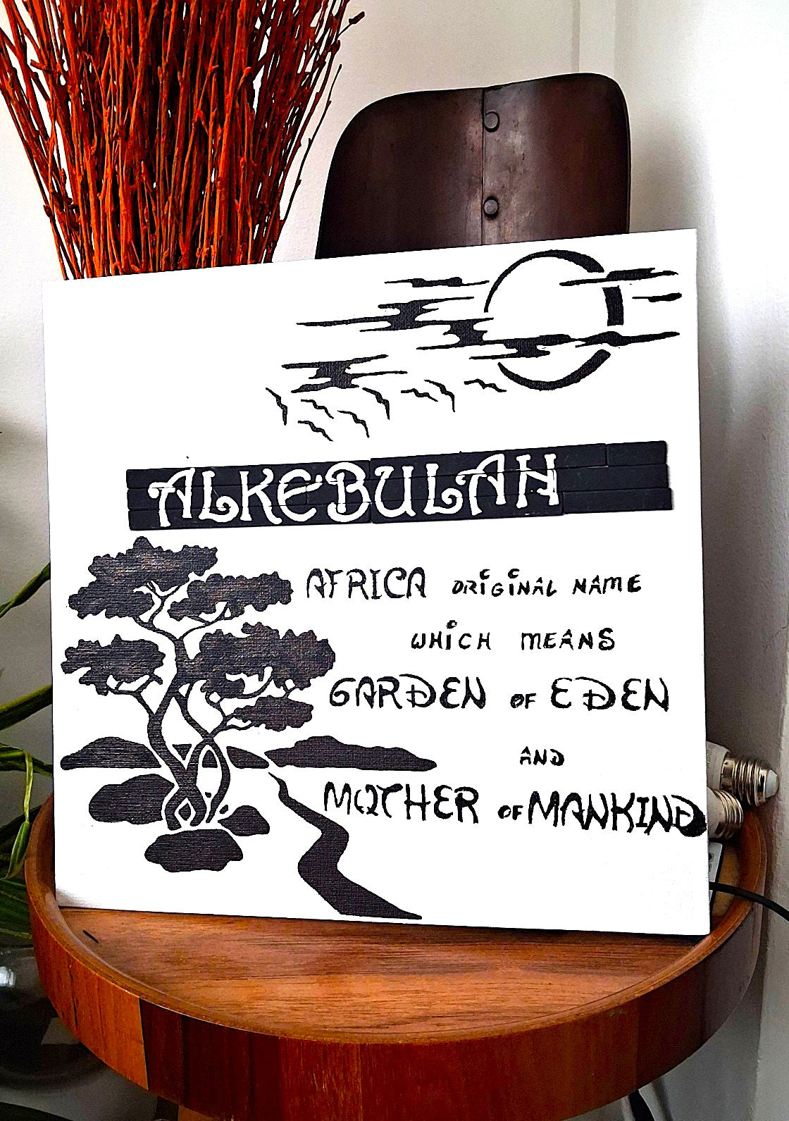 White canvas Art wall " Alkebulan, Africa original name, which means Garden of Eden and Mother of Mankind "