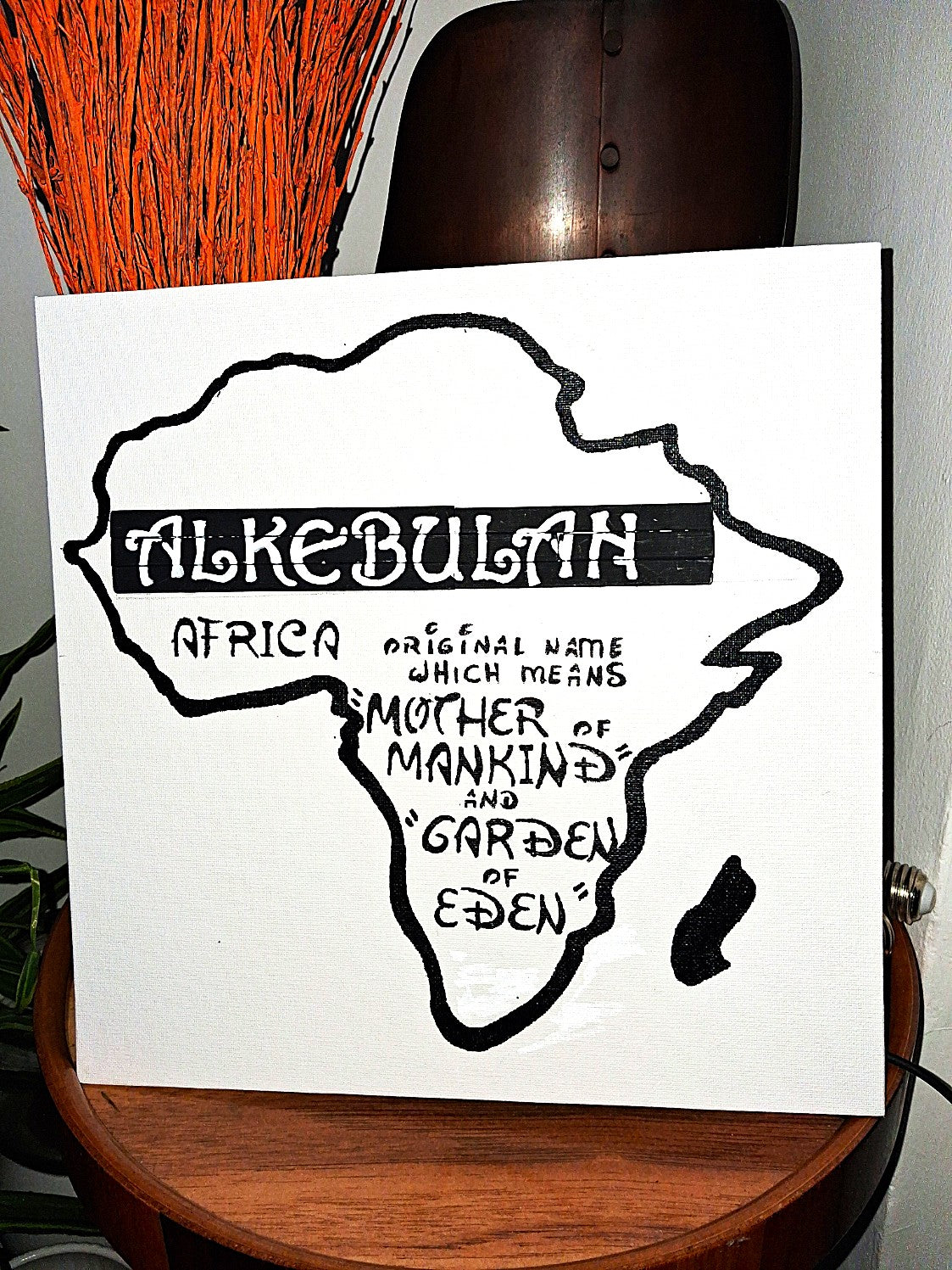 White canvas Art wall " Alkebulan, Africa original name, which means Garden of Eden and Mother of Mankind "