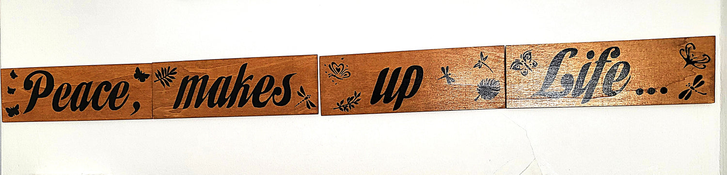 Versatile Brown Wood Art wall "Peace, makes up Life..." - Set of 4 pieces